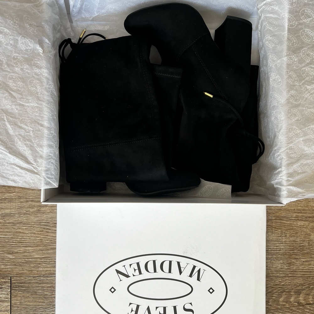 Steve Madden Black Suede Over-the-Knee Norri Boots Size 5.5W - Picture 10 of 12